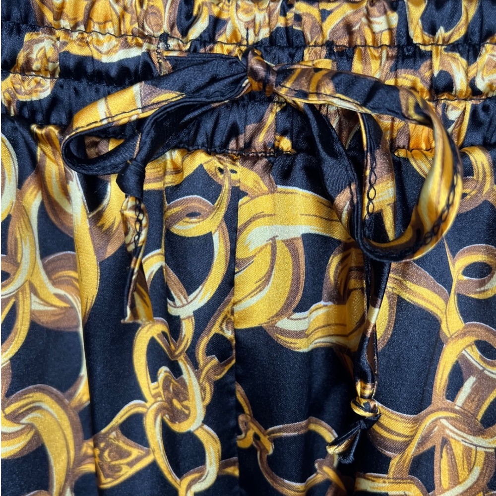 36point5 Womens Gold Chain Print Joggers Black Satin Drawstring Pants Small - Picture 5 of 7